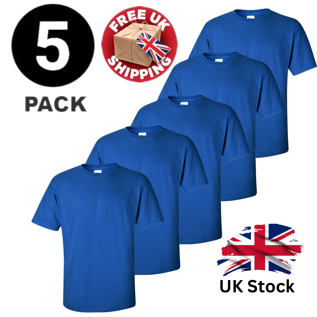 Mens Plain T-Shirts Multipack 5 Pack 100% Cotton Blank Short Sleeve New Tee Gym