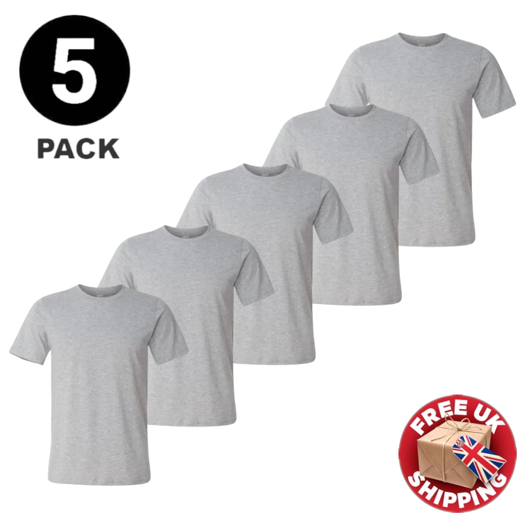 Mens Plain T-Shirts Multipack 5 Pack 100% Cotton Blank Short Sleeve New Tee Gym