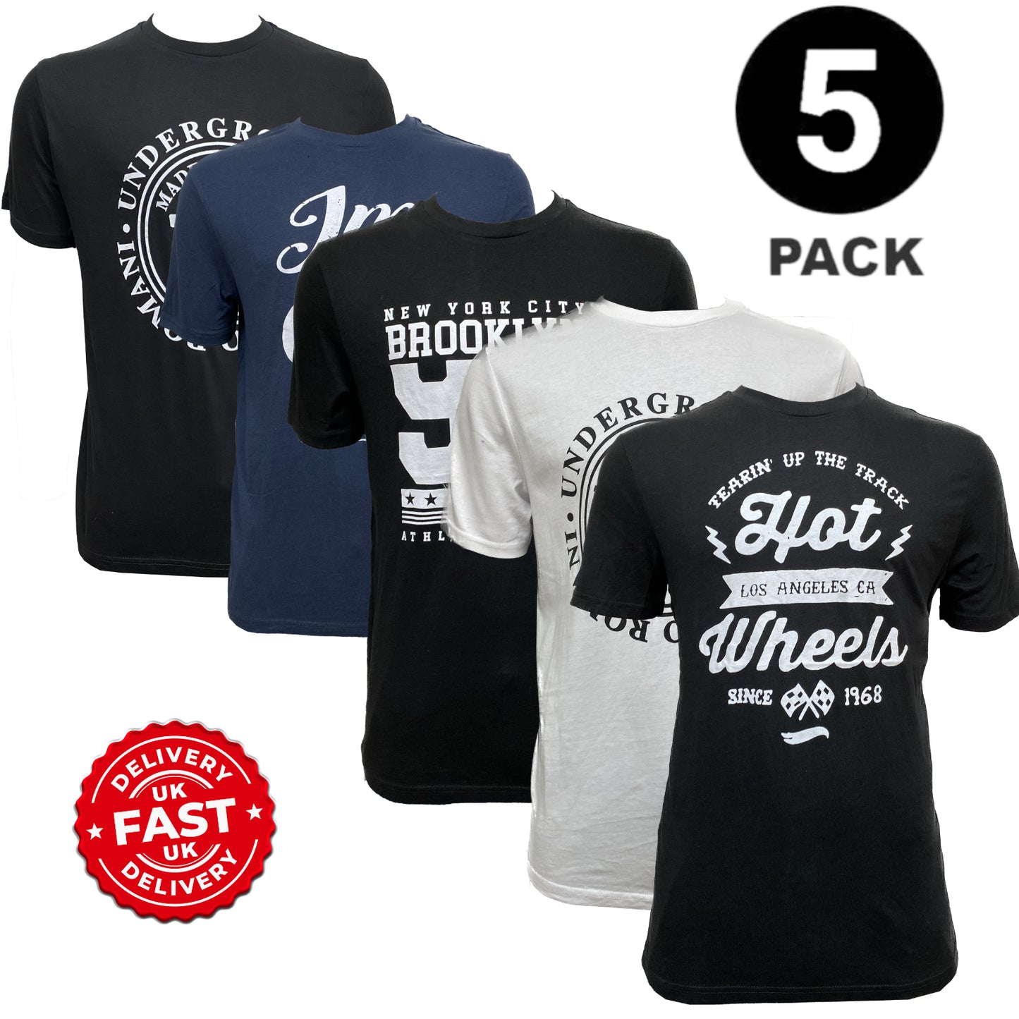 Mens Plain T-Shirts Multipack 5 Pack 100% Cotton Blank Short Sleeve New Tee Gym