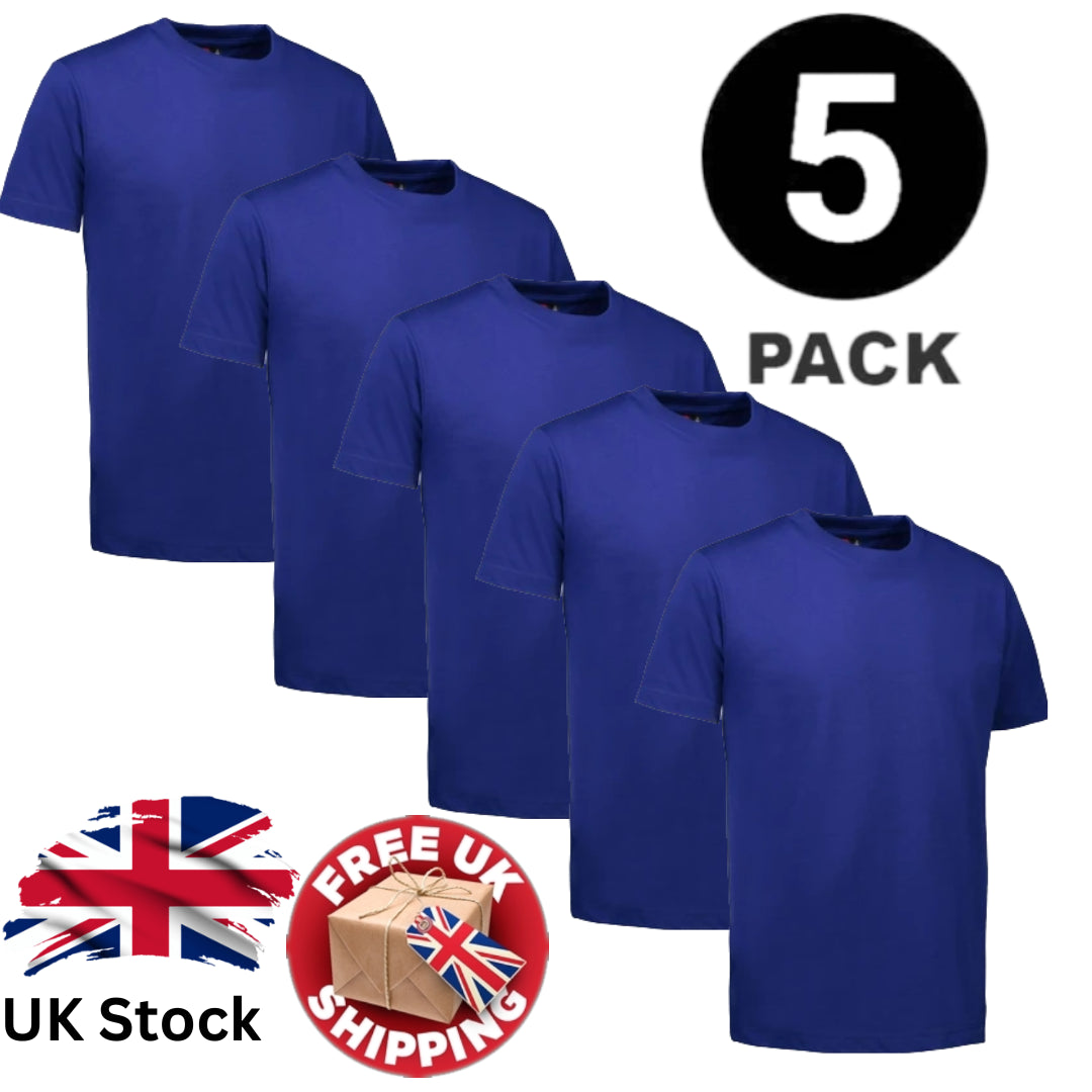 Mens Plain T-Shirts Multipack 5 Pack 100% Cotton Blank Short Sleeve New Tee Gym