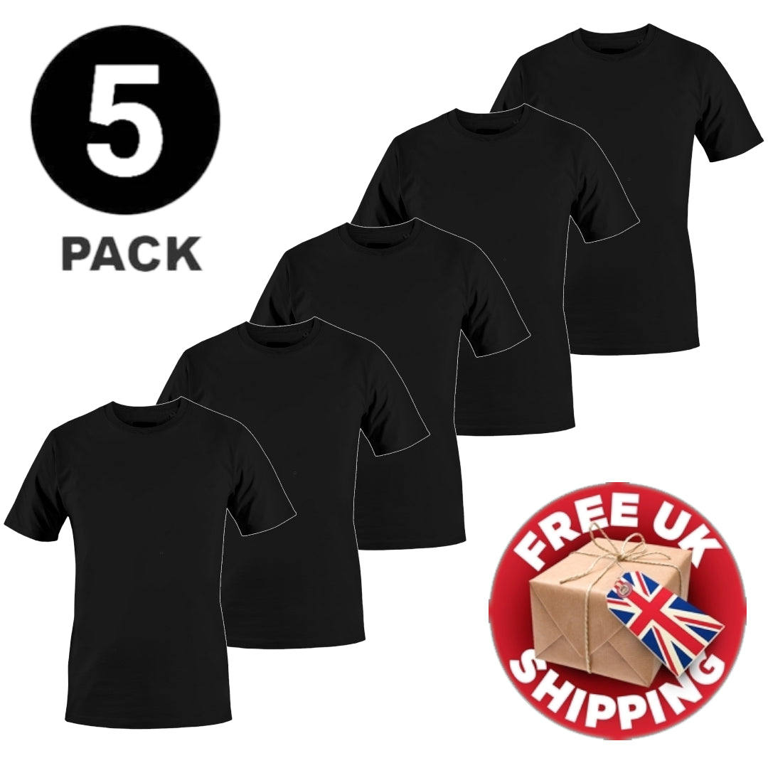 Mens Plain T-Shirts Multipack 5 Pack 100% Cotton Blank Short Sleeve New Tee Gym