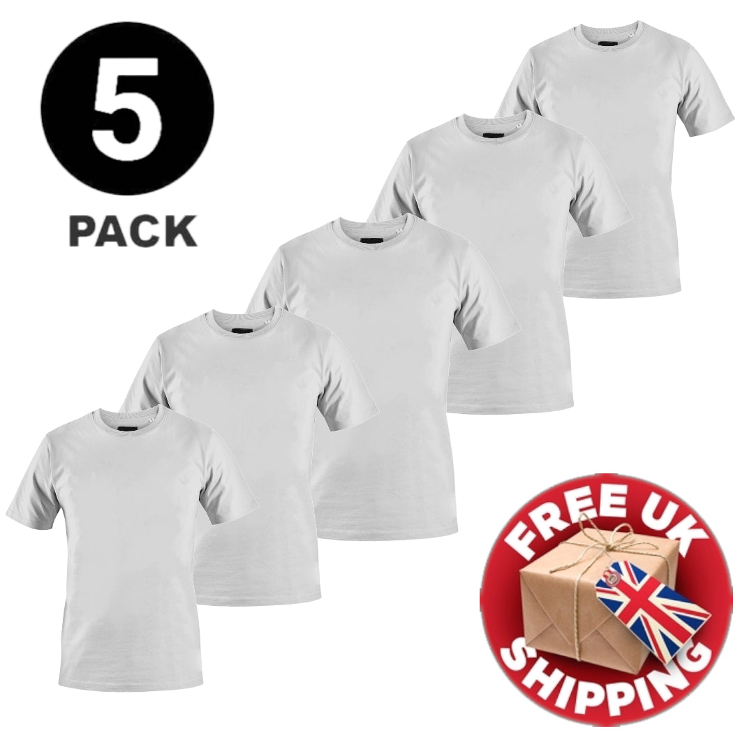 Mens Plain T-Shirts Multipack 5 Pack 100% Cotton Blank Short Sleeve New Tee Gym