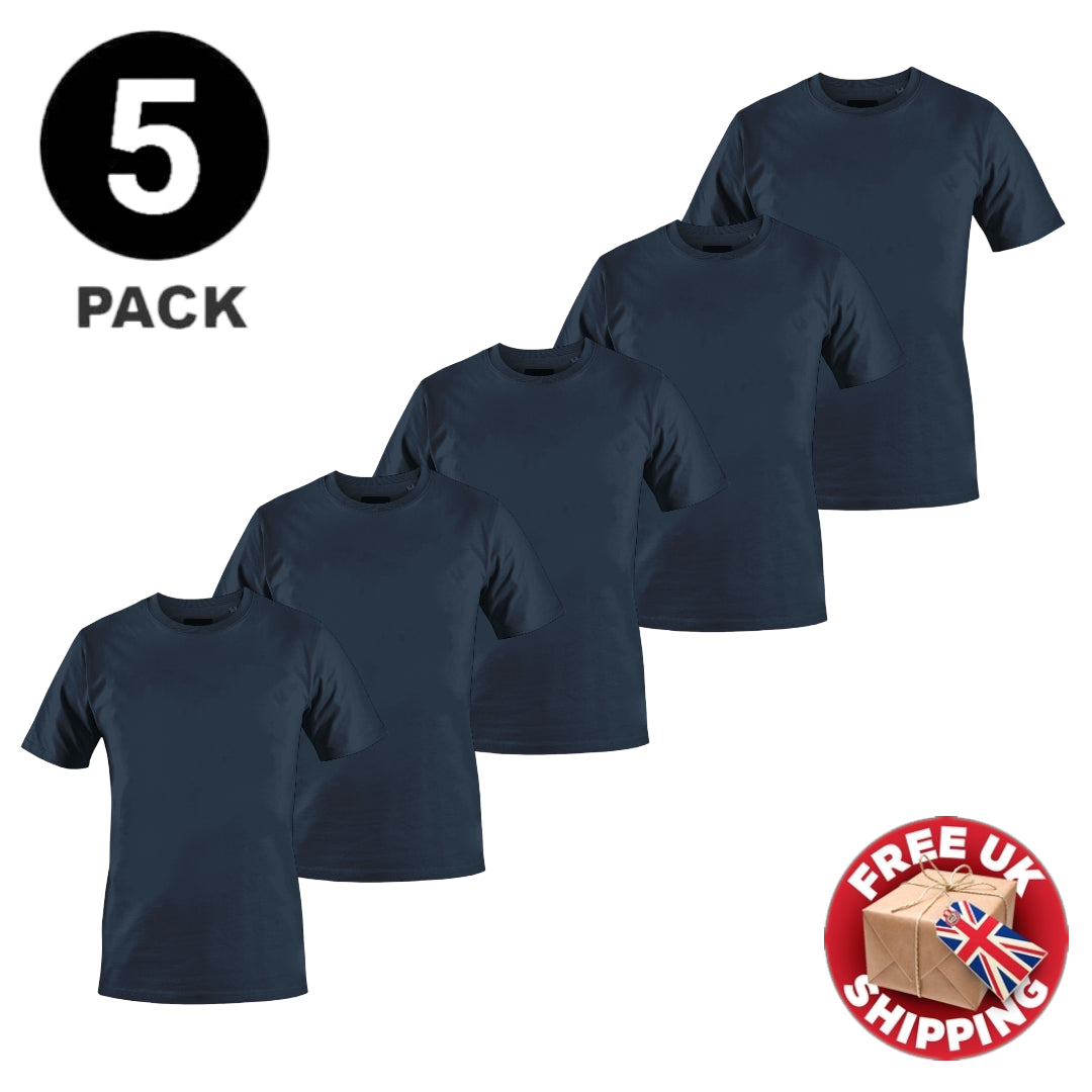 Mens Plain T-Shirts Multipack 5 Pack 100% Cotton Blank Short Sleeve New Tee Gym