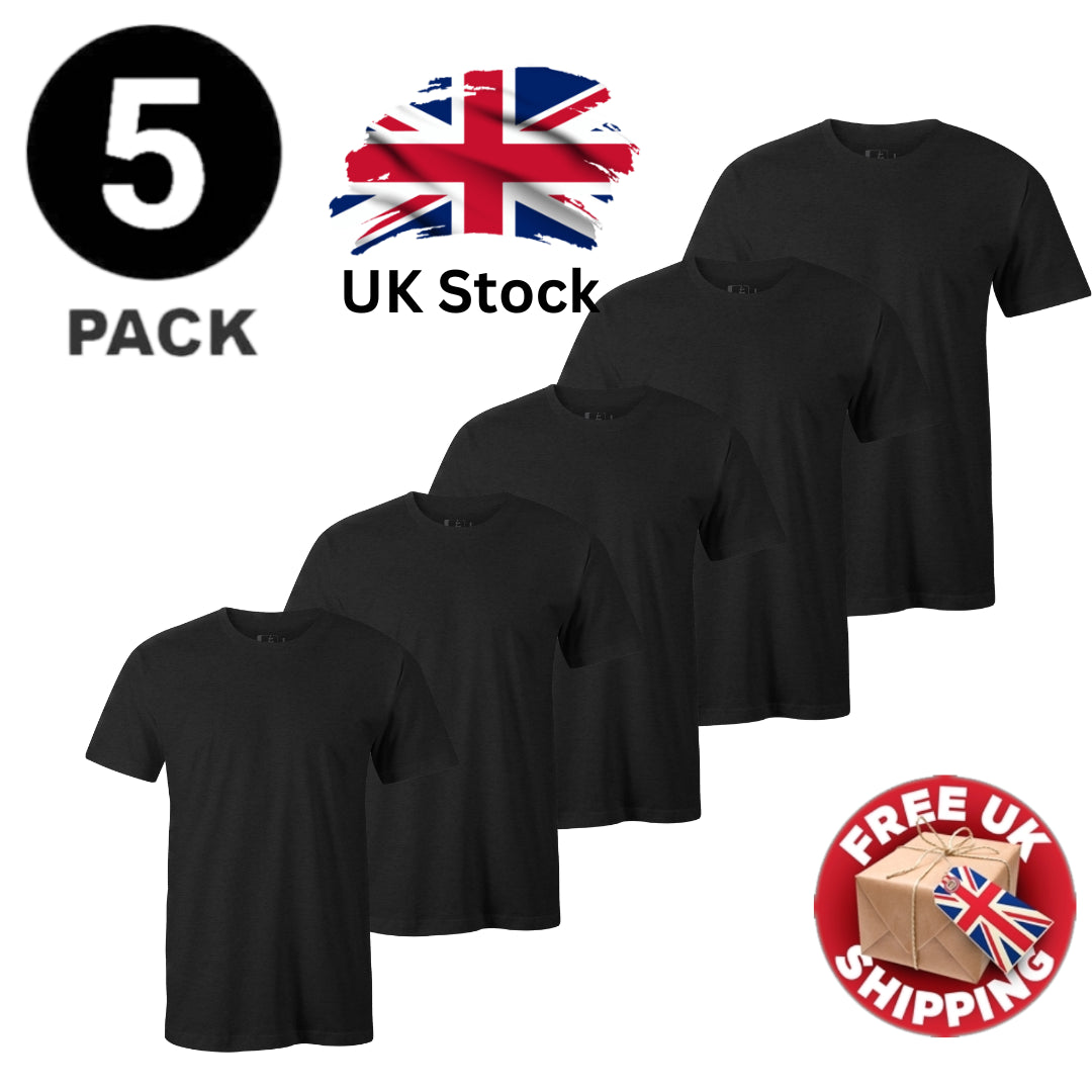 Mens Plain T-Shirts Multipack 5 Pack 100% Cotton Blank Short Sleeve New Tee Gym