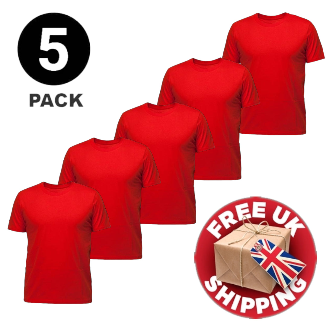 Mens Plain T-Shirts Multipack 5 Pack 100% Cotton Blank Short Sleeve New Tee Gym