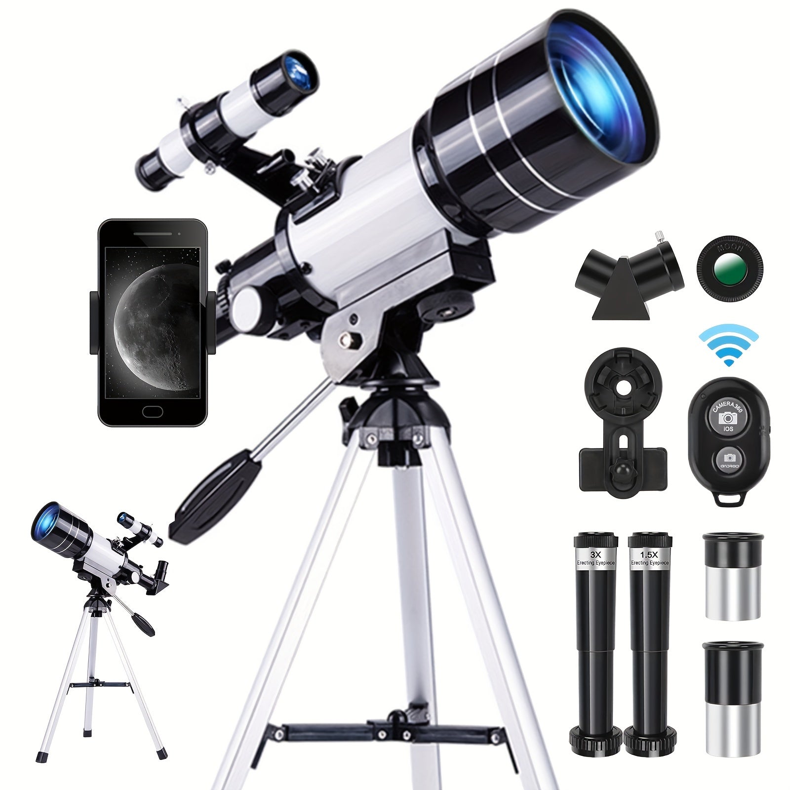 150X HighPowered Refractor Telescope  Portable Astronomical Telescope for Adults and Kids with 70mm Aperture Tripod Phone Adapter and Wireless Remote  Ideal for Stargazing and Space Exploration