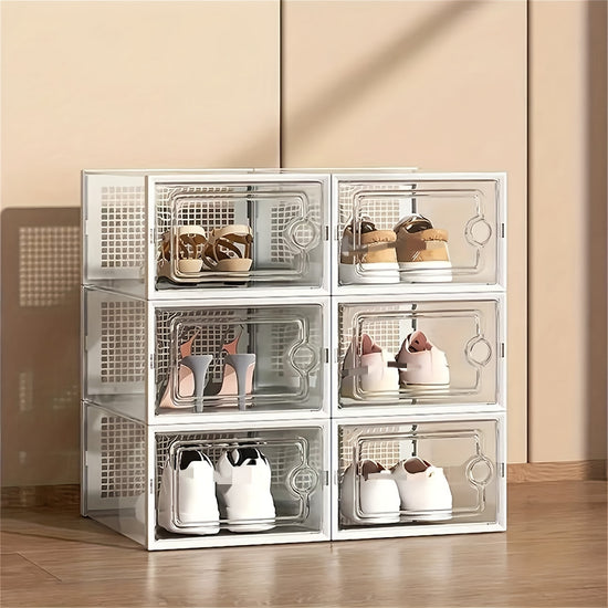 612 Thick Transparent Plastic Shoe Boxes With Lids Foldable And Stackable Space Saving Storage Organizer