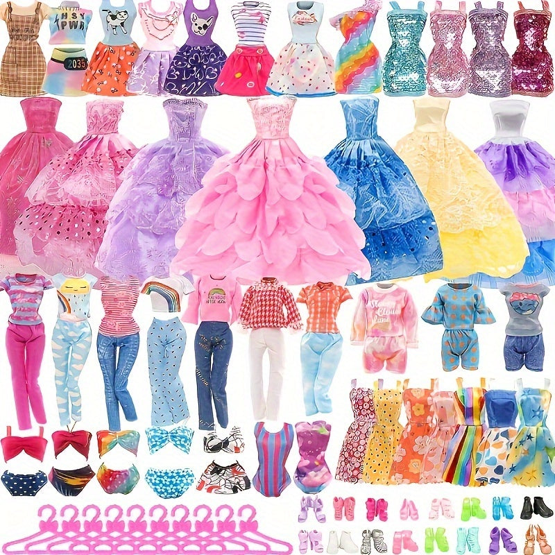 42pcs Doll Accessories 3pcs Dresses 4pcs Tops 4pcs Pants 3pcs Party Dresses 2 Sets Swimsuit Bikini 6pcs Stand Skirts 10pcs Hangers 10pcs Shoes For 115 In Doll No Doll Christmas Gift